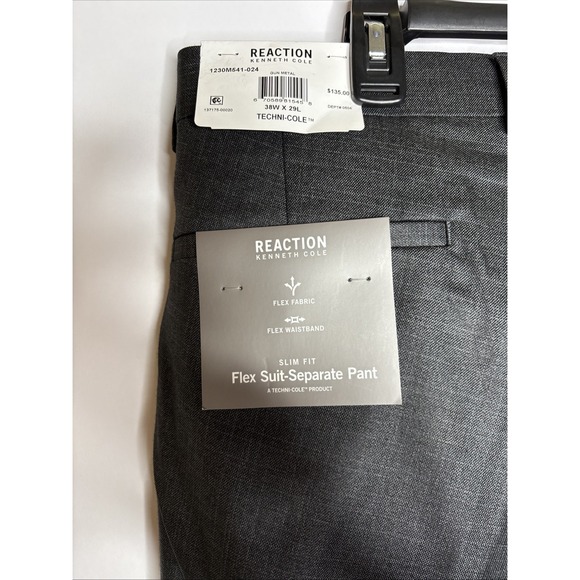 NWT Kenneth Cole Mens Slim fit Dress Pants 38 / 29 Gun Metal Grey Separate Pant - Picture 2 of 10